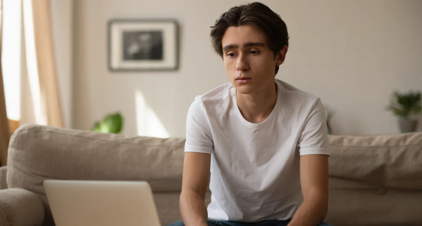 Парень сидит на диване 